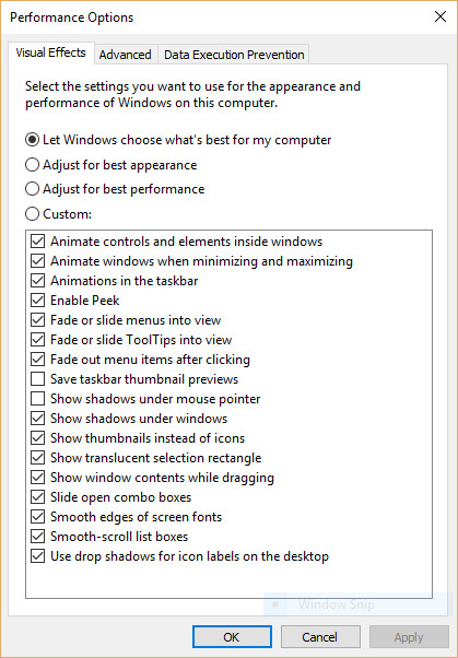 performance options 100642930 orig 17 maneiras de deixar o Windows 10 mais rápido