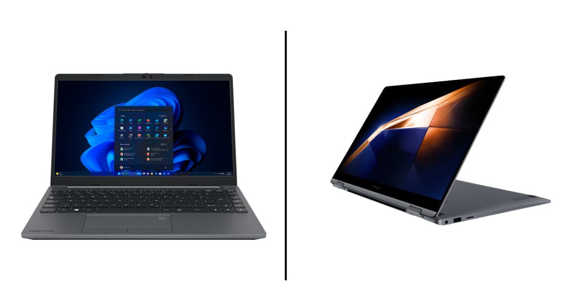 AI PCs: Positivo Master N6445 (à esquerda) e Galaxy Book4 360 (à direita)